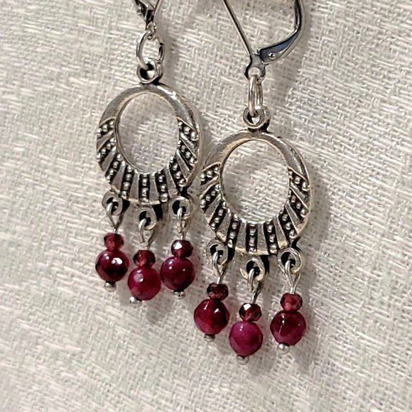 Ruby Zoisite and Rhodolite Chandelier Earrings - Picture 3 of 3